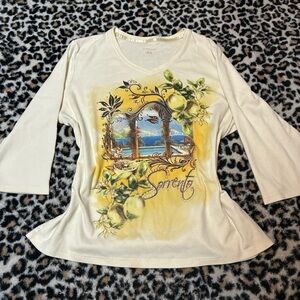 Allison Daley Cream and Yellow Graphic Long Sleeve Top